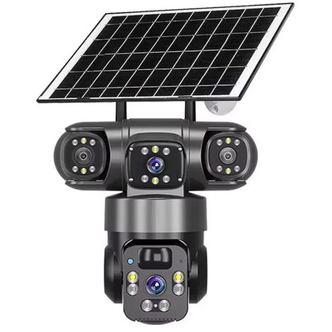 Amorly Caméra de surveillance solaire multi-angles - 4G - IP66, caméra d'extérieur sans fil avec vision nocturne et détection de mouvement