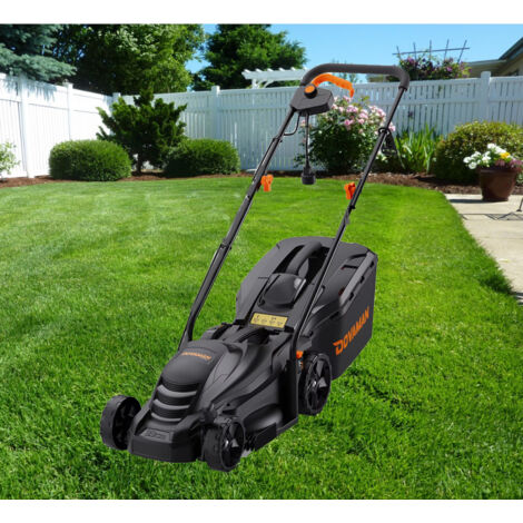 Tondeuse à gazon électrique, 1300 watts, lames en acier de 33 cm, hauteur de coupe réglable sur 5 niveaux, ramassage de l'herbe à 95 %,35L (1/5)