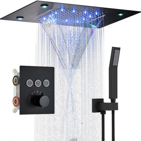 Système de douche thermostatique MOORLE avec affichage numérique, pommeau de douche de tête à effet cascade LED 35,5 x 51 cm (1/5)