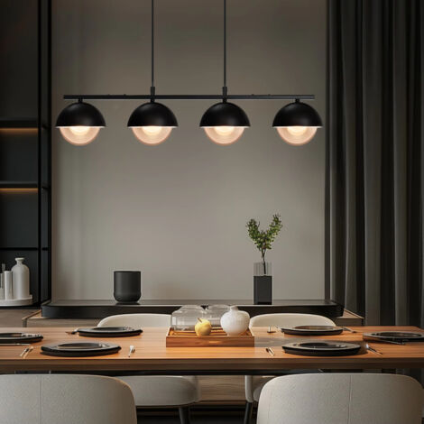 Suspension en verre pour table à manger, 4 lampes, style industriel rétro moderne en métal noir, puissance maximale 60 W, ampoule G9 (non fournie) (1/5)