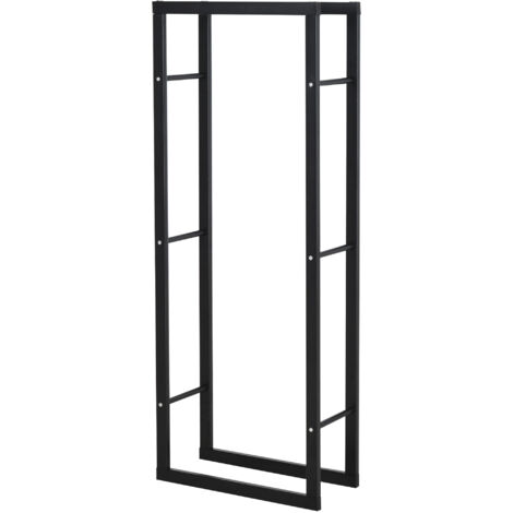 Porte-bois vertical intérieur capacité max 100 kg abri bois métallique extérieur intérieur 60x25x150 cm noir (1/5)