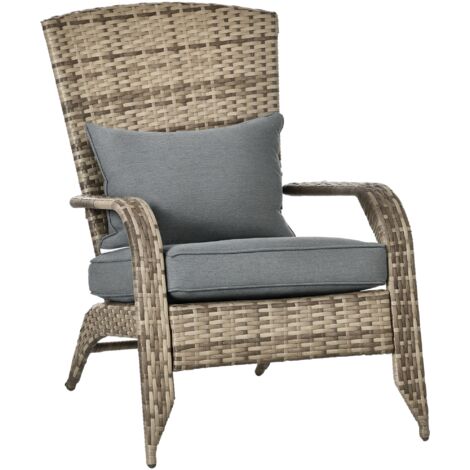 Chaise jardin Adirondack accoudoirs rotin acier 64x80x90 cm marron gris (1/5)