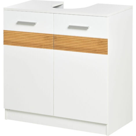 Meuble salle bain bambou sous évier, bois blanc sous évier avec portes, 60x30x60,5 cm. (1/5)