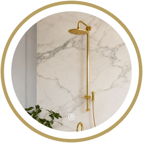 Miroir salle de bain avec éclairage LED rond 40 cm. miroir lumineux mural à 3 températures de couleur. dimmable. doré
