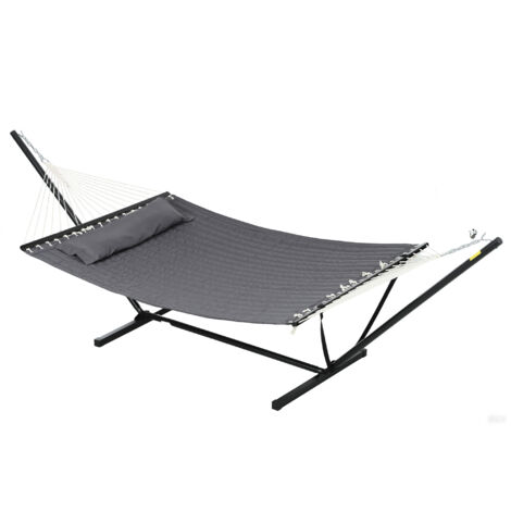 Hamac jardin portable coussin intégré coton polyester acier 368x93x110 cm gris argent (1/5)