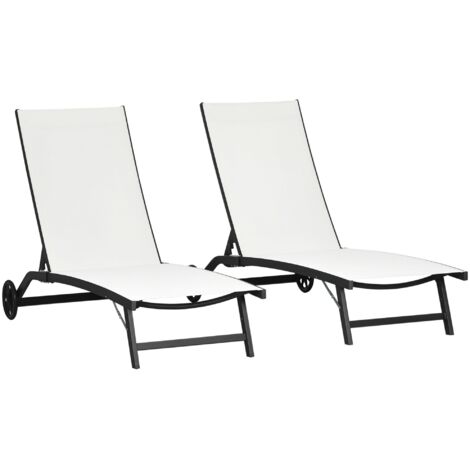 Lot 2 bains soleil aluminium textilène roulettes dossier inclinable charge max 150 kg crème