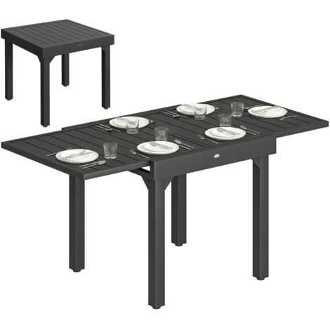 Table à manger extérieure extensible 80/160 cm 4-6 personnes rectangulaire jardin terrasse, noire (1/5)