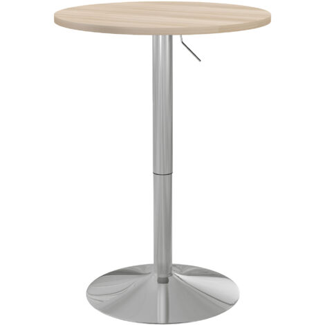 Table cuisine haute bar ronde 2 personnes planche rotative réglable 360°, 60x60x91 cm, chêne clair (1/5)