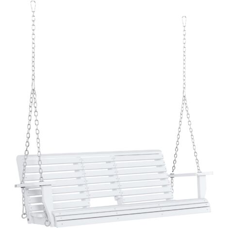 Balançoire extérieure 3 places table centrale porte-gobelet bois métal 150x75x53 cm blanc (1/5)