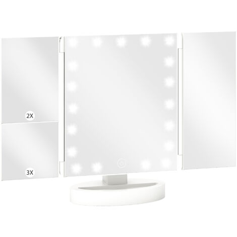 Miroir maquillage 1X/2X/3X, loupe, rotation libre 180°, 21 LED, interrupteur tactile, blanc (1/5)