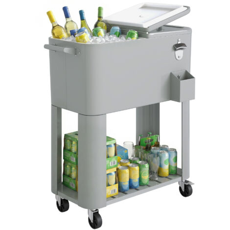 Réfrigérateur portable 76 L, roulettes, étagère, ouvre-bouteille, plastique/métal/acier, 92x39x81 cm, argent (1/5)