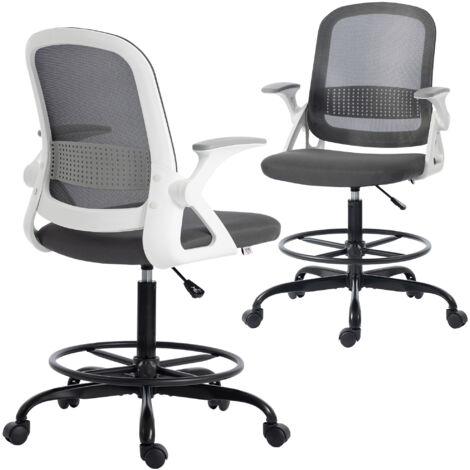 Chaise bureau maille dessin accoudoirs pliables repose-pieds hauteur réglable, gris (1/5)
