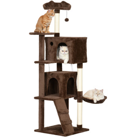 Arbre gratter chat 160 cm plateformes lit 2 grottes hamac échelle poteaux sisal, marron (1/5)