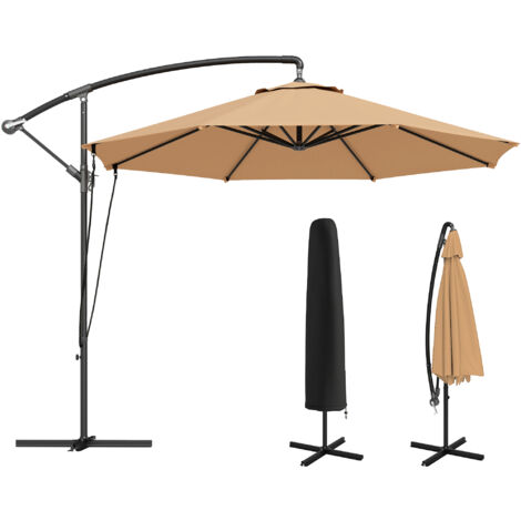 Parasol décentré Ø3 m bouches aération base transversale manivelle métal polyester marron (1/5)