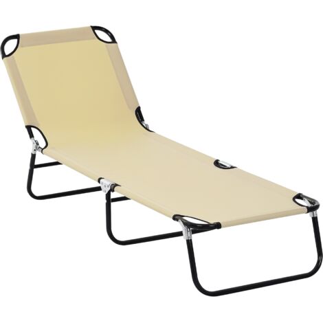 Chaise longue jardin dossier réglable 5 positions acier tissu Oxford 188x56x28 cm beige (1/5)