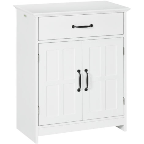 Meuble salle bain armoire pied double porte tiroir étagère réglable 60x30x75 cm blanc