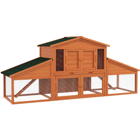 Clapier cage lapins rongeurs poulailler XXL 2 étages 2 enclos tiroir déjection 2,25x0,70x1 m bois massif pin