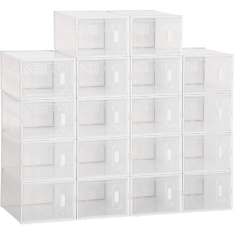 Organisateur chaussures modulaire étagère 18 cubes portes magnétiques, 25x35x19 cm, transparentes (1/5)