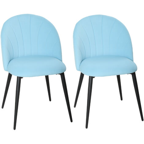 Lot 2 fauteuils salle à manger rembourrés dossier coquillage velours, 52x55x79 cm, bleu clair (1/5)