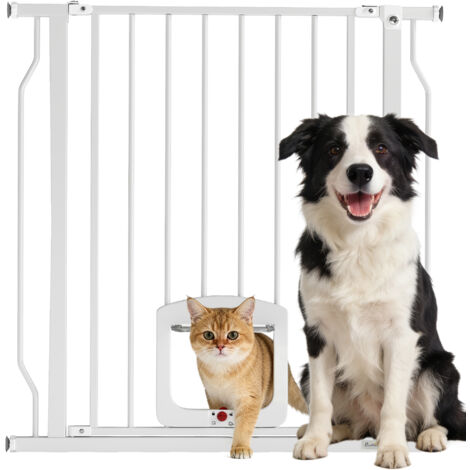 Barrière sécurité chiens petite porte escaliers portes 75-85 cm double verrouillage, blanc (1/5)