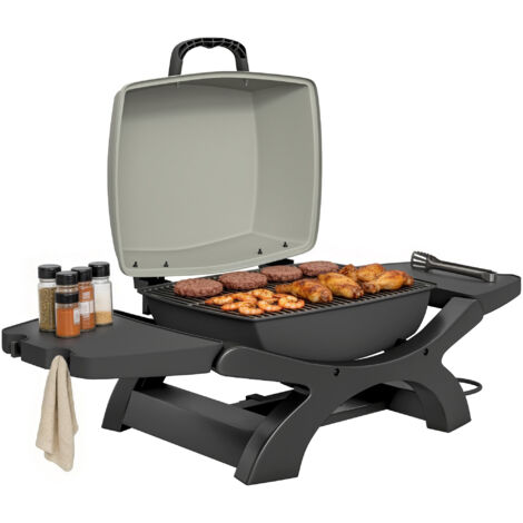 Barbecue électrique 2300 W, table portable étagères latérales, noir (1/5)