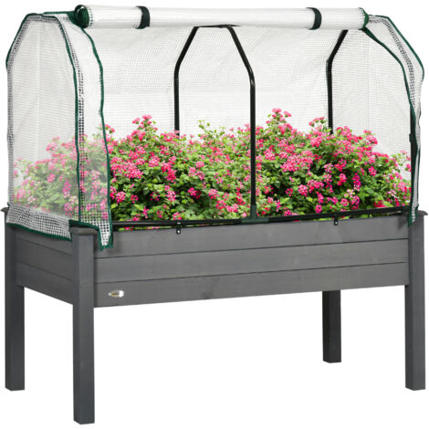 Plate-bande serre jardin porte-plantes extérieur bois PE 121x55x117 cm gris argent (1/5)