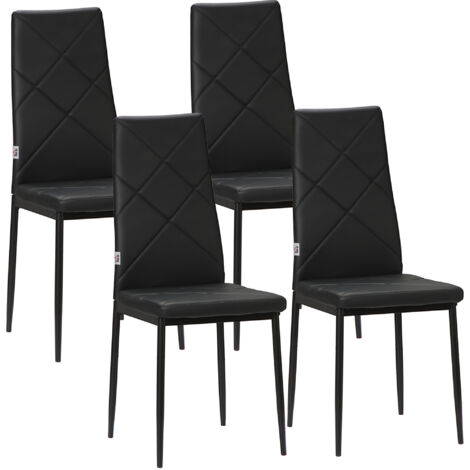 Ensemble de 4 chaises à manger rembourrées en cuir synthétique avec dossier haut et pieds métalliques 41x50x97 cm noirs (1/5)
