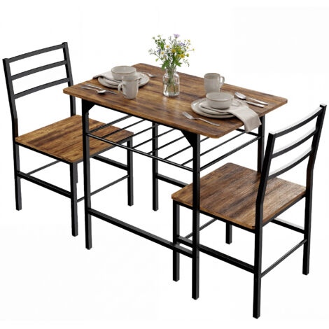 Ensemble table salle manger 2 chaises table cuisine chaises 2 personnes cadre métal marron (1/5)
