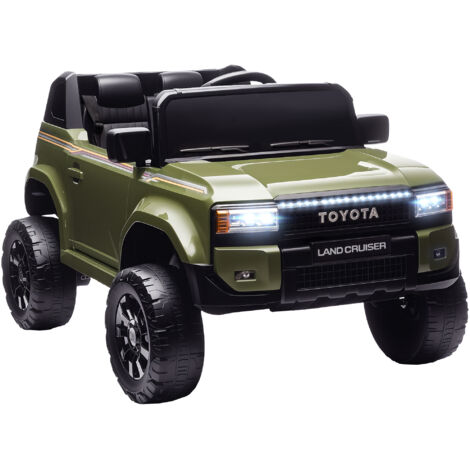 Voiture électrique enfant 3-8 ans Toyota Land Cruiser 12V, 3-5 km/h, 2 moteurs, suspension, télécommande, ceinture, Bluetooth, USB, phares, vert (1/5)
