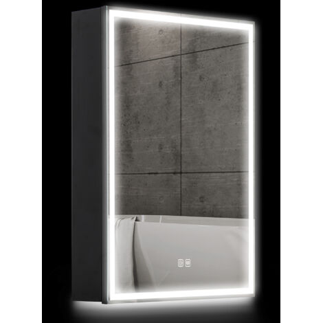 Armoire salle bain miroir lumières LED réglables anti-buée noire (1/5)