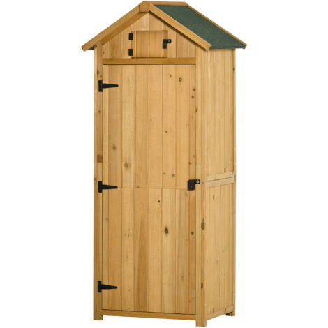 Armoire jardin bois abri outils étanche 77x54,2x179 cm abri jardin porte toit pignon armoire outils étagères jardin terrasse jaune vert (1/5)