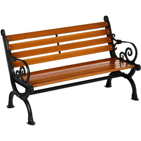 Banc jardin 2 places aluminium bois lattes accoudoirs 120x64x79 cm teck (1/5)