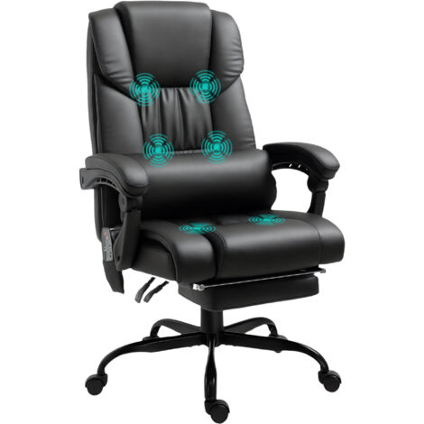Chaise bureau massage 6 points dossier haut inclinable repose-pieds hauteur réglable télécommande, noir (1/5)