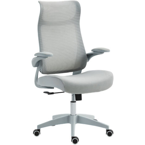 Chaise bureau ergonomique pivotante maille soutien lombaire accoudoirs pliables appui-tête basculant, gris (1/5)