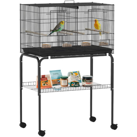 Cage oiseaux séparateur mangeoires plateau amovible support canaris/perruches, 76x46x46/116 cm, noir (1/5)