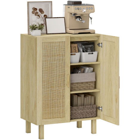 Buffet de salon de style bohème avec portes en grille et étagères réglables 73x41x102 cm Naturel (1/5)