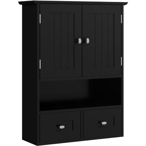 Armoire salle bain suspendue murale 2 portes 2 tiroirs, 50,8x17,8x66 cm, noirs (1/5)