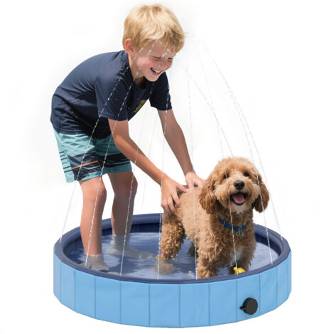 Petite piscine chien pliable arroseur PVC antidérapant, Ø80x20 cm, bleu clair (1/5)