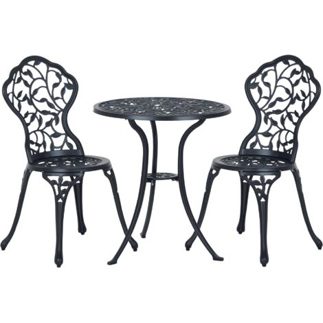 Ensemble jardin 3 pièces 2 chaises extérieur table ronde aluminium noir (1/5)