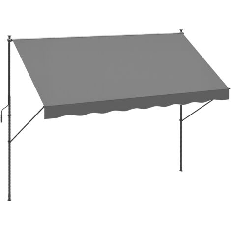 Auvent rétractable manuel 300x175x210-310 cm réglable poignée uv40+ protection solaire balcon terrasse, gris (1/5)