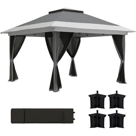 Gazebo pliant 3,6x3,6 m laits mesh upf50+ sac hauteur réglable roues sacs sable, gris (1/5)