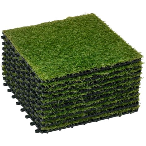 Gazon synthétique 10 pièces 30x30 cm, hauteur 25 mm, tapis anti-UV vert foncé (1/5)