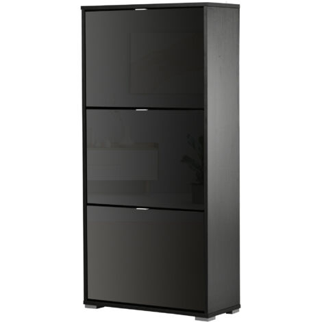 Armoire chaussures moderne capacité 3 tiroirs 18 paires couloir, 60x26x124 cm, noire (1/5)