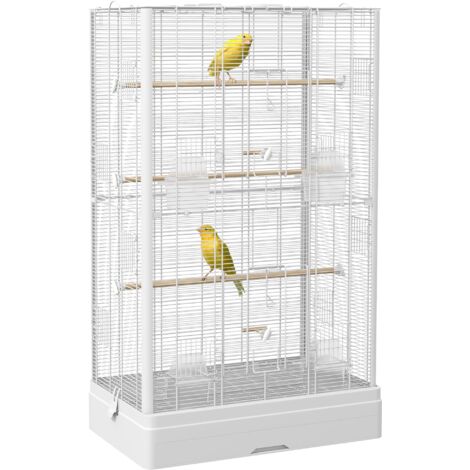 Cage oiseaux 61x36,5x98 cm 8 portes 5 plateaux amovibles 4 mangeoires perruches/pinsons, blancs (1/5)
