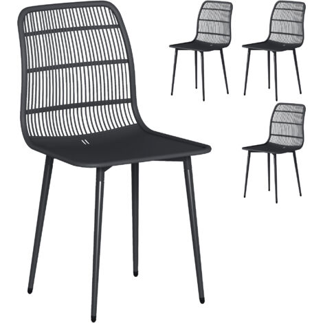 Ensemble 4 chaises salle manger extérieures jardin dossier fentes noires (1/5)