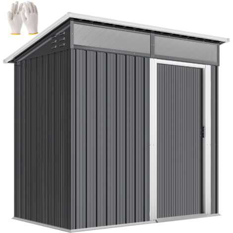 Abri jardin métal fenêtres porte coulissante ventilation rangement extérieur, 195x122x159/182 cm, gris (1/5)