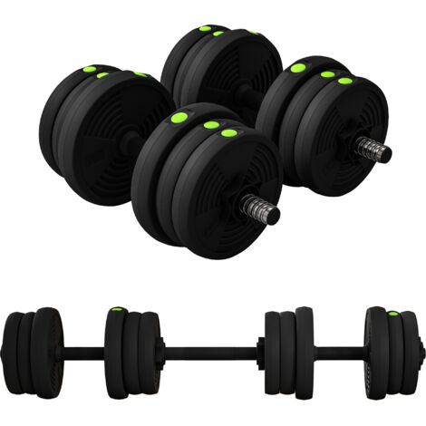 2 en 1 ensemble 2 haltères convertibles barre poids total 20 kg plaques réglables noir (1/5)