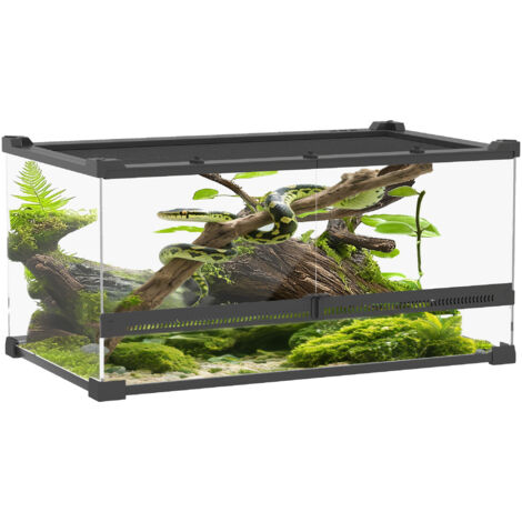 Terrarium verre pour reptiles, fond surélevé imperméable, verrouillage bouton HaChi, sécurité renforcée