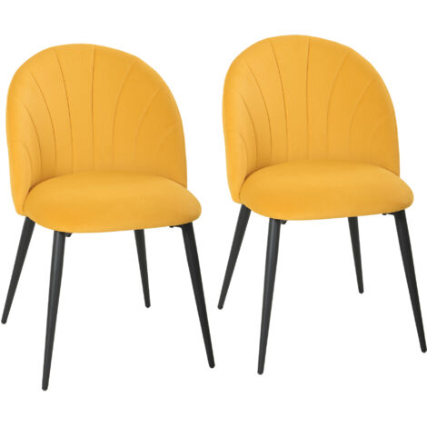 Lot 2 fauteuils salle à manger rembourrés dossier coquillage velours, 52x55x79 cm, jaune (1/5)