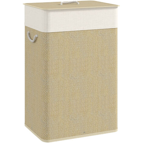 Panier linge avec couvercle, sac intérieur amovible 72 L, poignées, buanderie/chambre, 40x30x60 cm, naturel (1/5)
